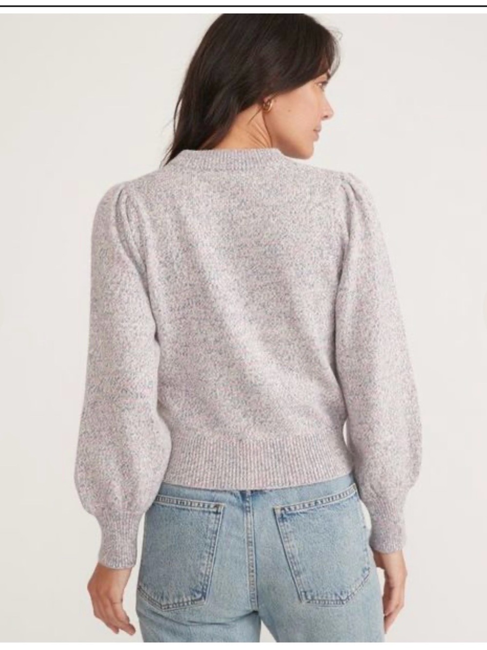 💜Marine Layer Alma Puff Sleeve Pullover Crewneck Sweater Purple Heather XS - Picture 3 of 8